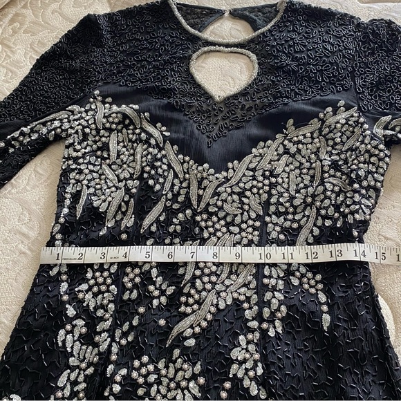 Vintage Unmarked Silk and Beaded Long Formal Evening Gown Black S/M - Picture 11 of 15
